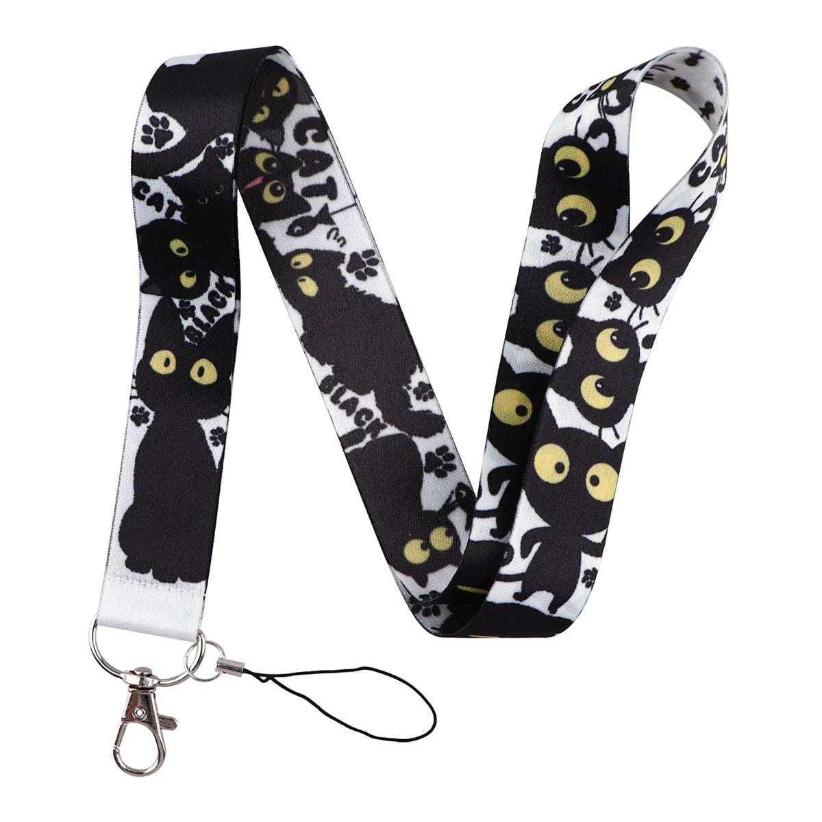 LX1293 Cartoon Black Cat Lanyard – Keychain, ID & Credit Card Holder, Phone Charm Neck Strap, Badge Accessories