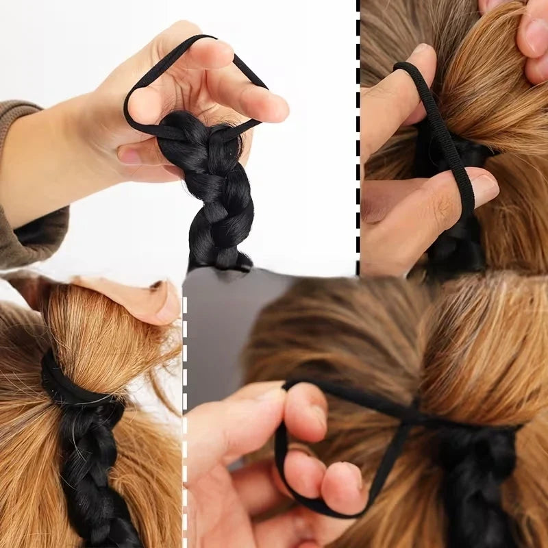 Women’s Long Box Braid Ponytail Extension - Synthetic Straight Braided Hairpiece with Clip-In Elastic Band for Daily Style