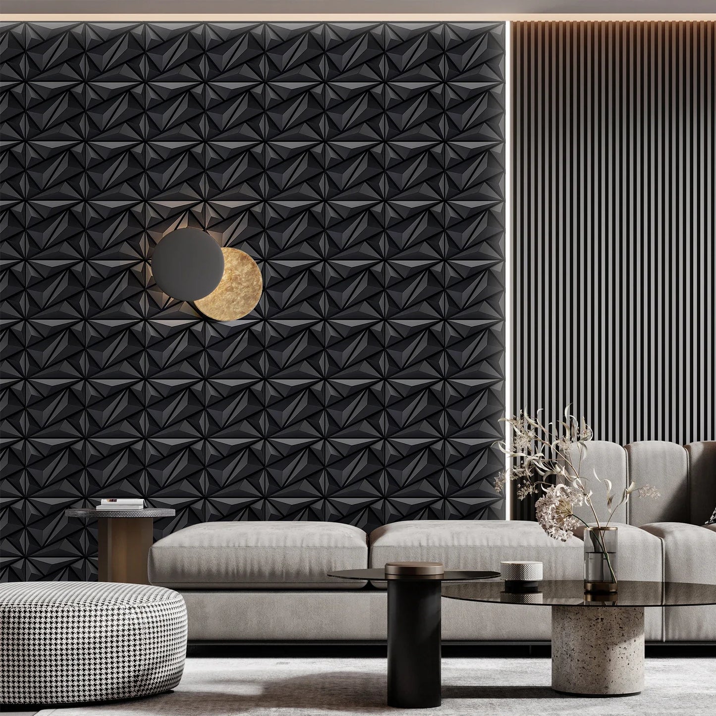 KUUJOJO 3D Textured Wall Panels – Indoor Wall Decoration for Living Room, Bedroom, Hotel, Office, Tape