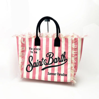 SAINT BARTH Autumn Winter Plush Towel Bag – Women’s Large Capacity Striped Casual Handbag with Tassel