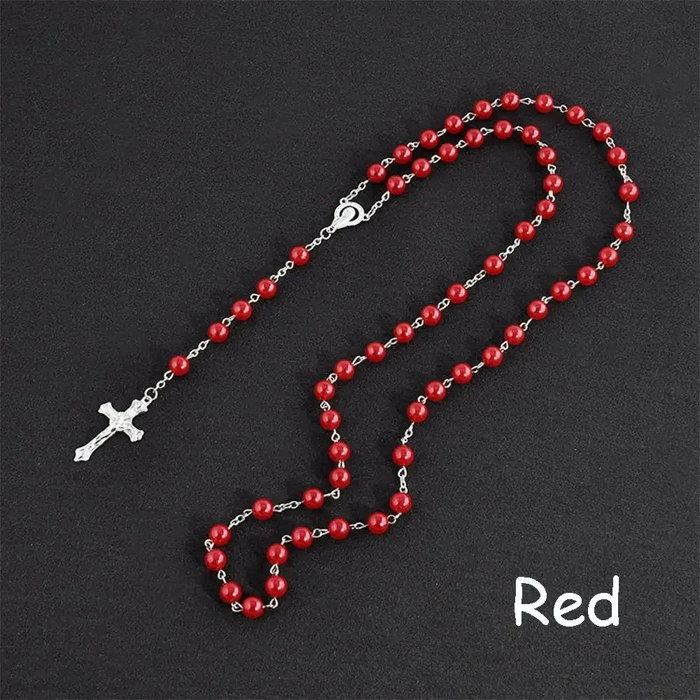 Vintage Cross Rosary Necklace – Fashion Beaded Chain with Jesus Crucifix & Virgin Mary Pendant Religious Jewelry for Men & Women