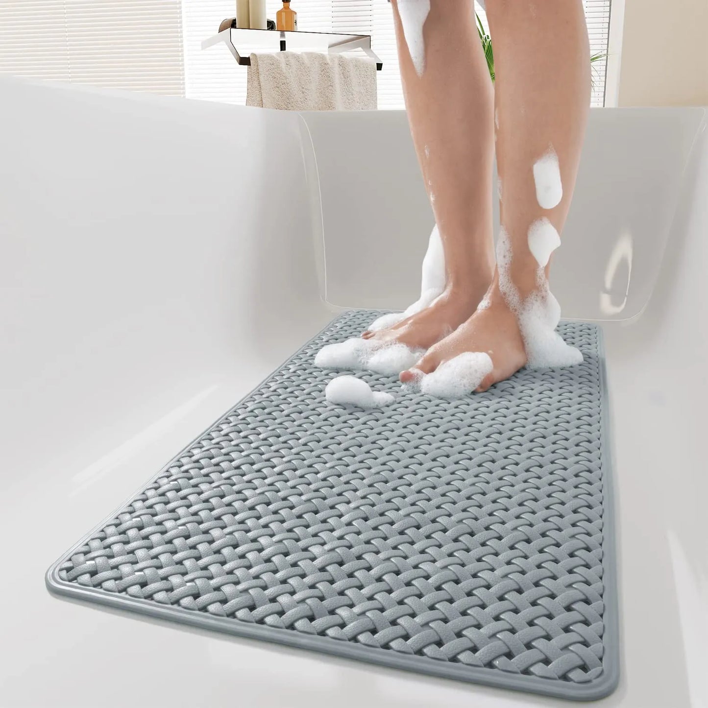 Non-Slip Bath Mat with Suction Cup, Drain Hole, and Soft Machine-Washable Design - Ideal for Children's Safety in the Shower