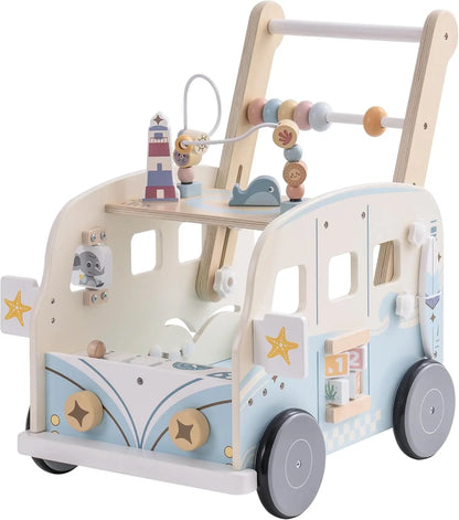 Robotime Robud Wooden Baby Walker – Push-Along Activity Walker with Wheels, Multifunctional Toddler Toy Gift for Boys & Girls