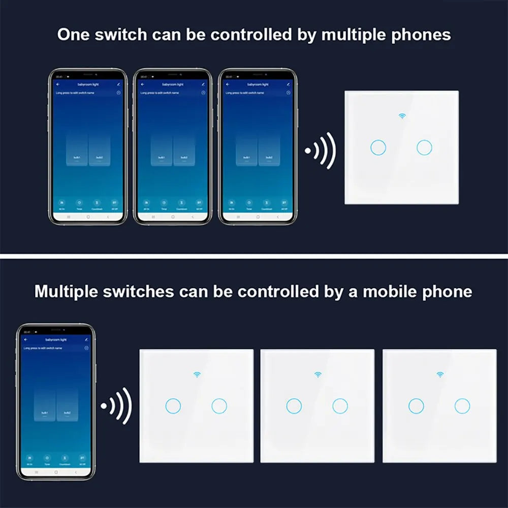 Tuya WiFi Smart Home Switch - US/EU Glass Touch Panel, Voice & Wireless Remote Control Compatible with Alexa & Google Home