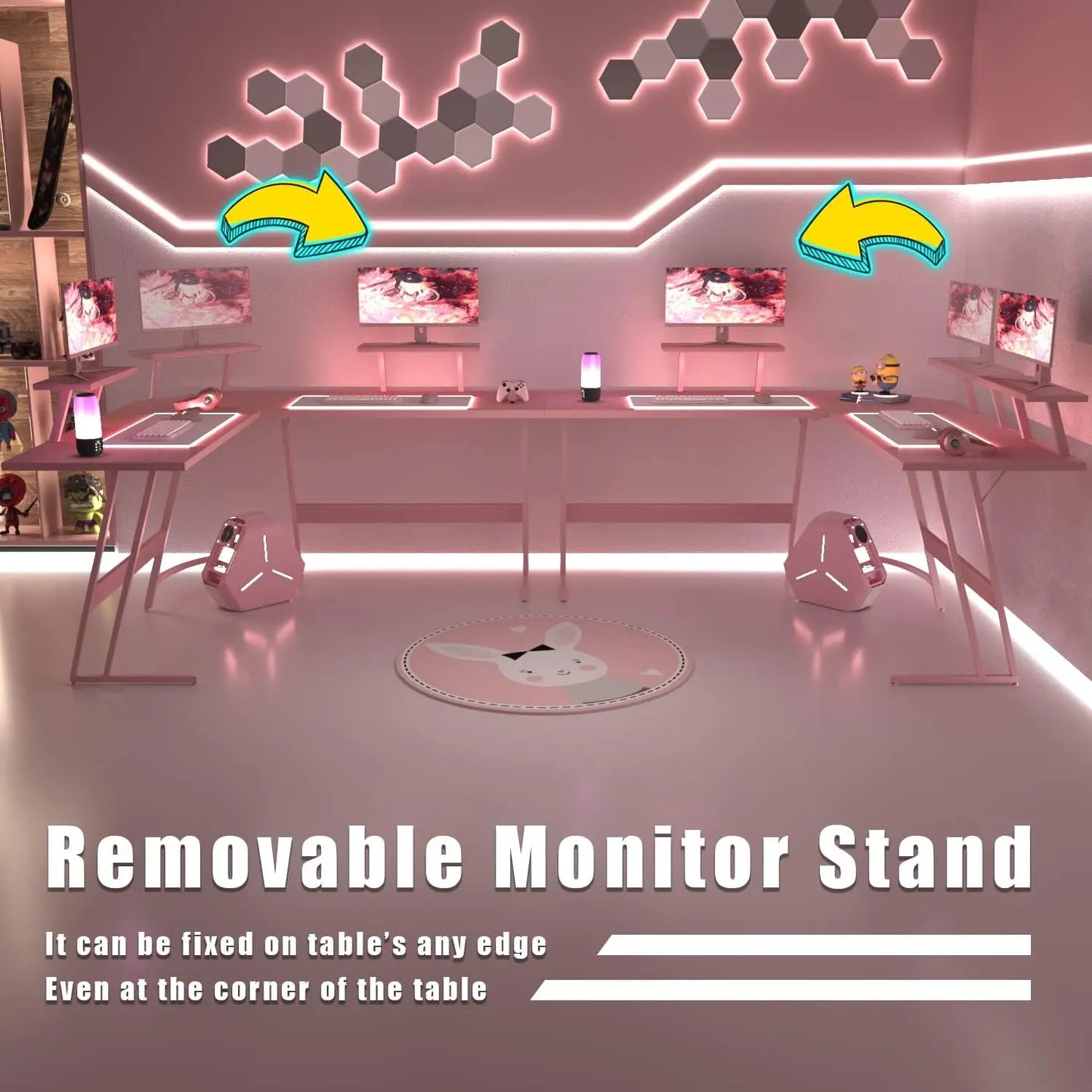PC Gaming Desk with Large Monitor Riser – L-Shaped Corner Desk, Sturdy Writing Workstation for Office & Computer