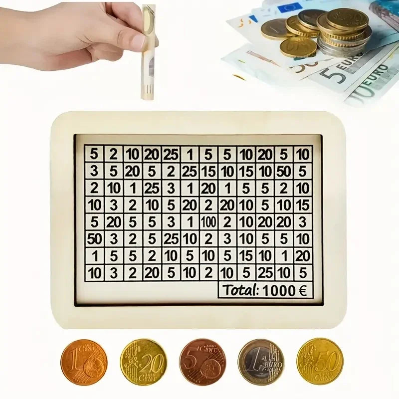 Wooden Piggy Bank – Reusable Money Box with Saving Goal & Number Tracker – Encourages Saving Habit