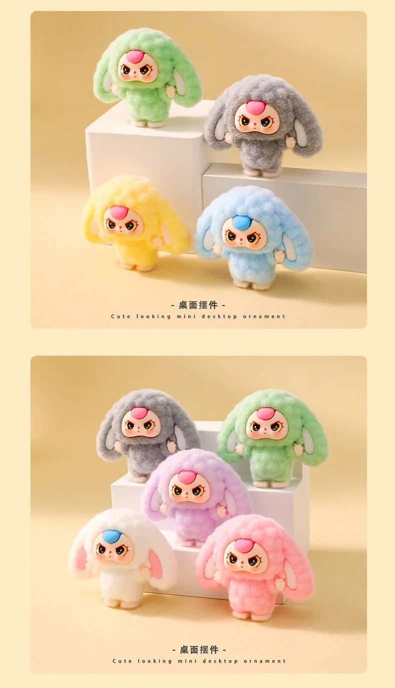 10PCS Cartoon Baby Three Flocking Blind Box – Cute DIY Doll Keychains & Desktop Decorations, Kids’ Small Ornaments Gift