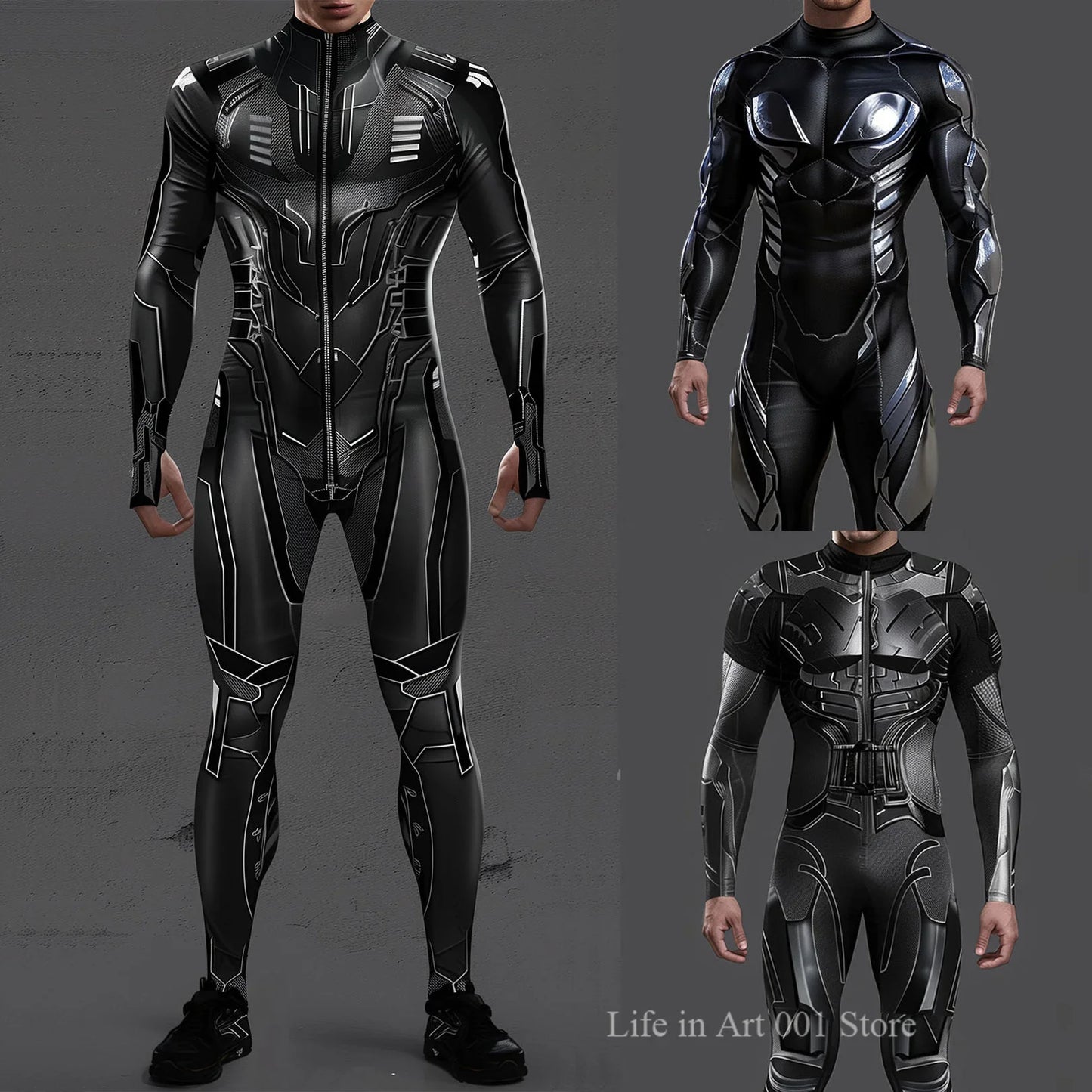 Cyberpunk Mechanical Armor Jumpsuit - Futuristic Steampunk Fighter Cosplay Bodysuit for Halloween & Costume Parties
