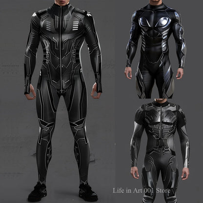 Cyberpunk Mechanical Armor Jumpsuit - Futuristic Steampunk Fighter Cosplay Bodysuit for Halloween & Costume Parties