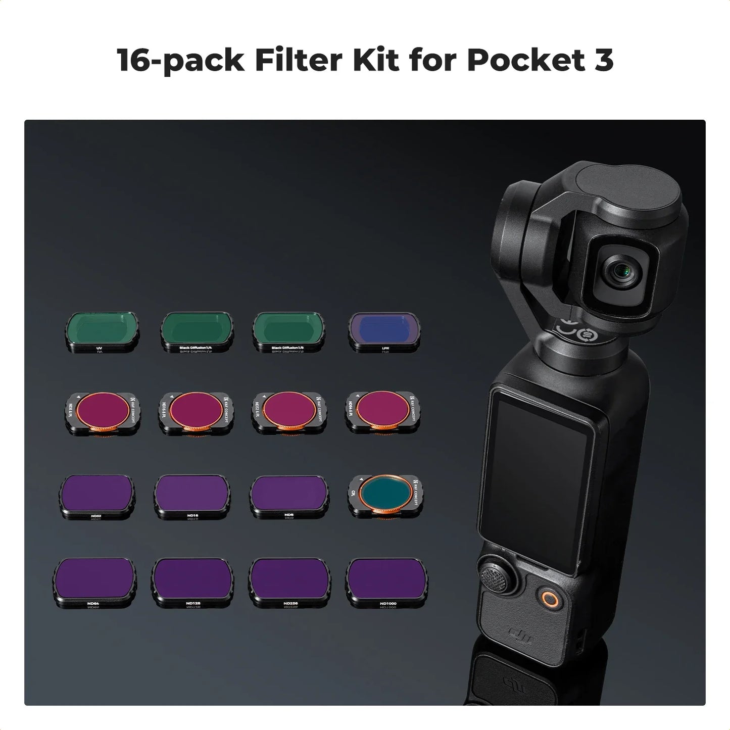 K&F Concept Filter Set for DJI Osmo Pocket 3 – UV, CPL, ND/PL, Black Mist, Star & 1.2X Wide-Angle Lens Effects