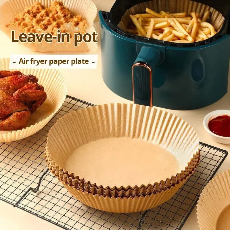 50pcs Disposable Air Fryer Paper Liners – 23CM Oil-Proof and Water-Proof Cooking Trays for Air Fryers and Baking