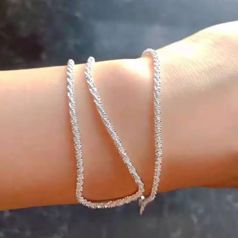 Authentic S925 Sterling Silver Necklace – 2mm Sparkling Collarbone Sweater Chain, Elegant Jewelry Gift for Women