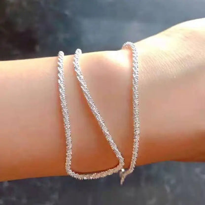 Authentic S925 Sterling Silver Necklace – 2mm Sparkling Collarbone Sweater Chain, Elegant Jewelry Gift for Women