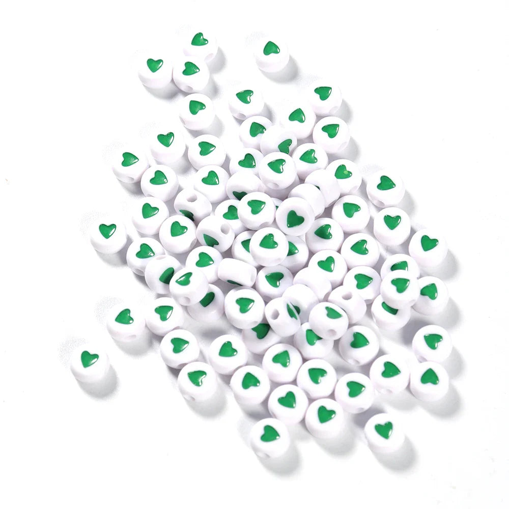 100Pcs 7mm Acrylic Flat Round Beads – Colorful Heart Pattern Spacer Beads for DIY Bracelet & Earring Jewelry Making Supplies