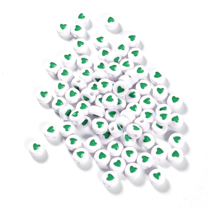 100Pcs 7mm Acrylic Flat Round Beads – Colorful Heart Pattern Spacer Beads for DIY Bracelet & Earring Jewelry Making Supplies