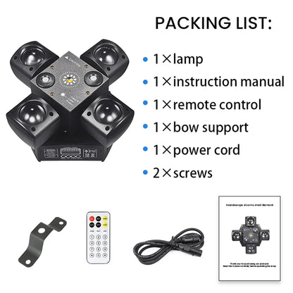 48W 4-Arm Mini Moving Head DJ Light – RGBW LED Disco Strobe with DMX512 for Party, Nightclub & Stage Effects