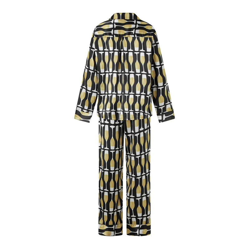 Imcute Women’s Christmas Satin Pajama Set – Long Sleeve Button-Down Top & Loose Lounge Pants Nightwear