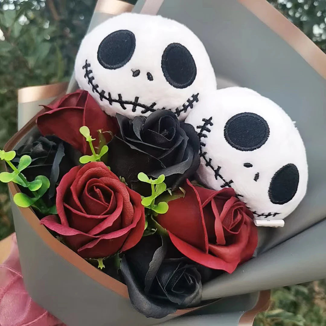 Halloween Jack Skellington Plush Bouquet – Doll Toy with Soap Rose Flower, Terror Skull & Ghost for Christmas & Valentine’s Day Gifts