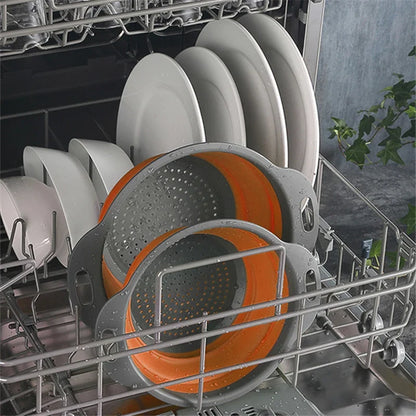 Silicone Round Folding Drain Basket Colander - 1 or 2pcs Collapsible Strainers for Washing Vegetables and Fruits, Essential Kitchen Tools