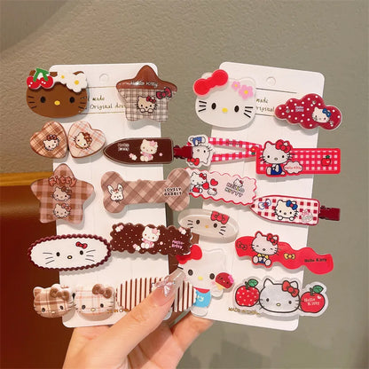 10PCS Children’s Hair Clips — Hello Kitty Cute Headwear for Girls & Kids
