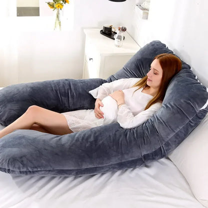 Soft Fleece U-Shaped Pregnancy Pillow – Multi-Function Side & Lumbar Support Cushion for Women