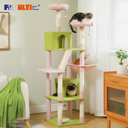 Large Cat Tree Tower – Multi-Level Plush Indoor Cat Condo with Scratching Posts, Boards, Perches & Caves