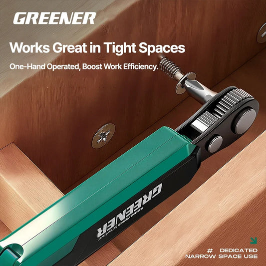 GREENER 72-Tooth Reversible Ratchet Wrench - 1/4-Inch Hex Drive Quick-Release CR-V Steel Tool for Auto & Home Repair