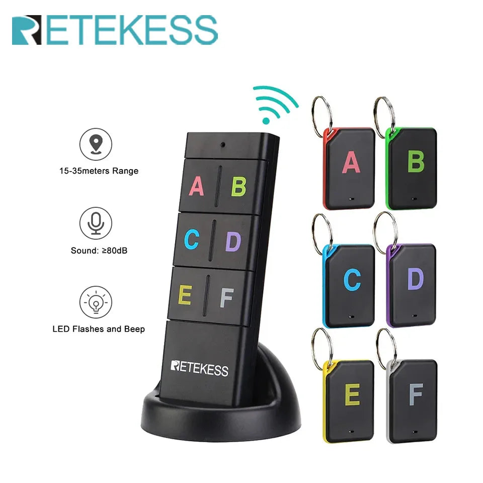 Retekess TH104 Wireless Key Finder Set – RF Key Locator with 1 Transmitter & 6 Receivers for Wallet, Pet & Item Tracking