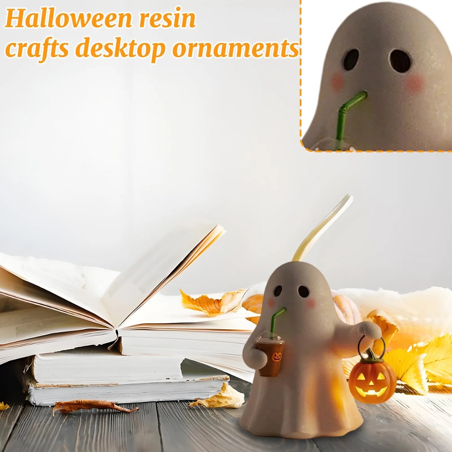Cute Ghost Resin Nightlight – Halloween Home Decoration, Creative Craft Atmospheric Decor for Spooky Holiday Ambience