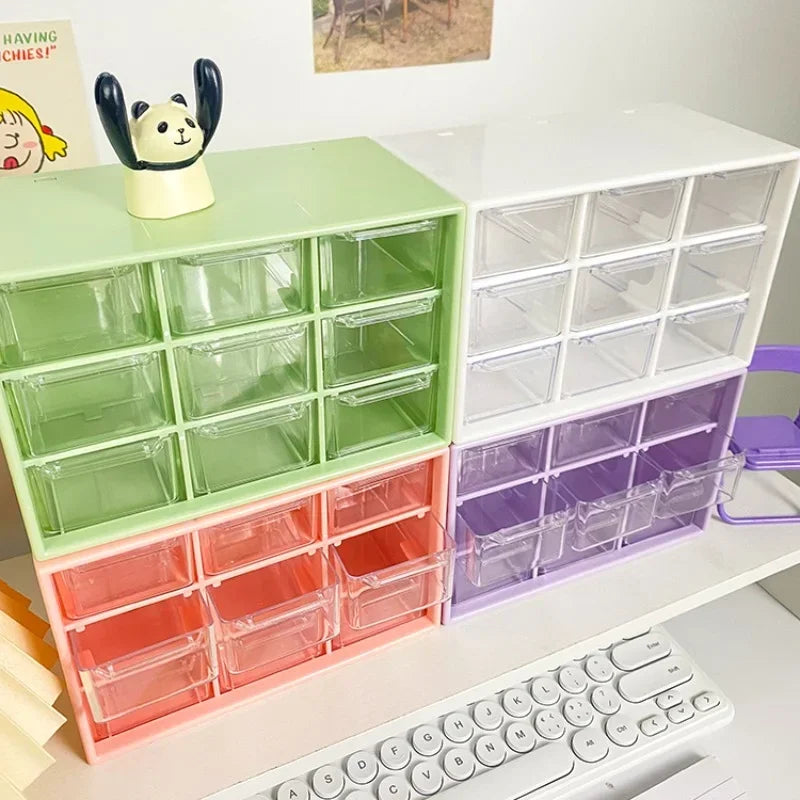 Desktop 9 Grid Storage Organizer - Transparent Small Drawer Partitioned Student Desk Wall-mounted Sundries Storage Box (Cute)