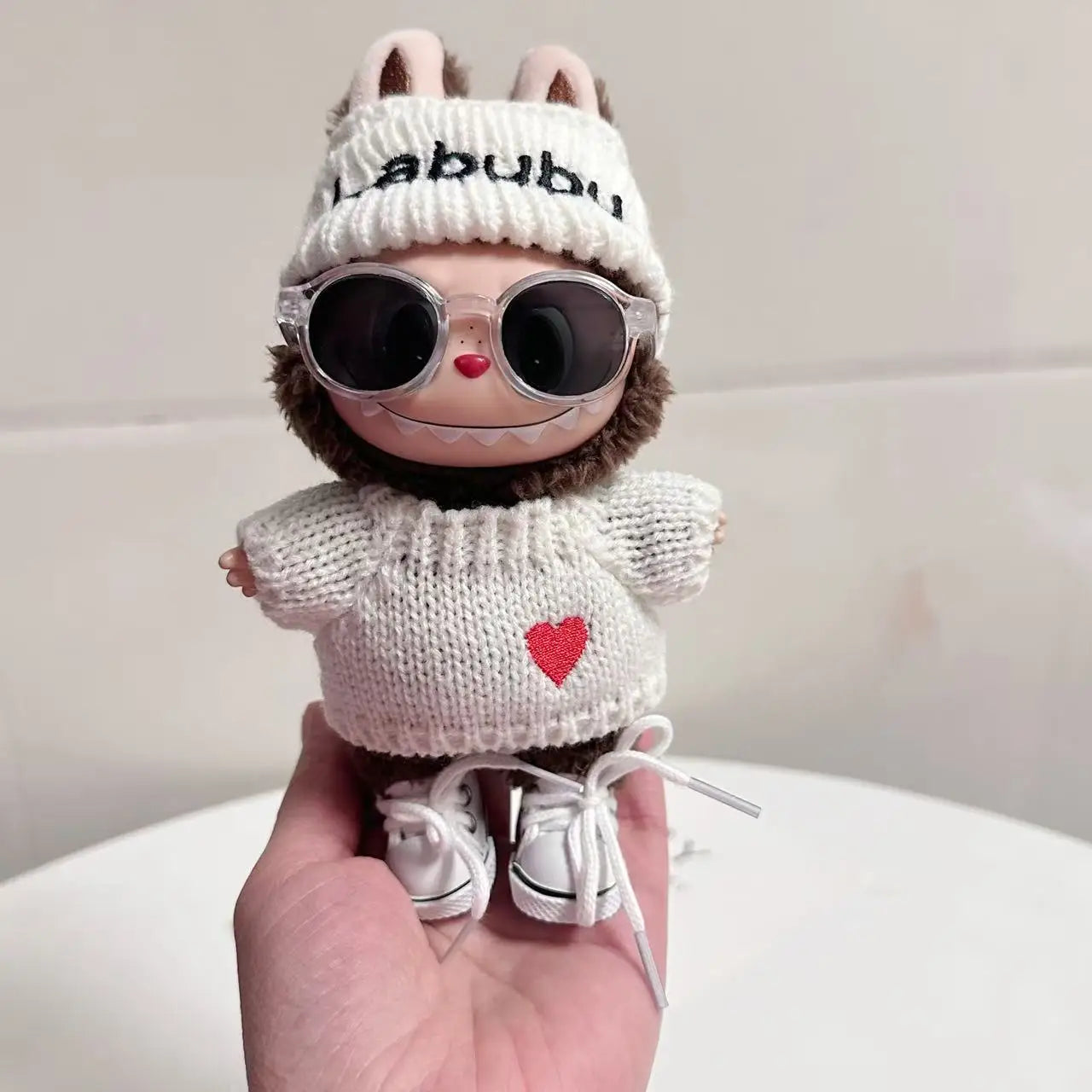 17cm Labubu Doll Clothes — Monster Outfit with Hat, Love Sweater & Casual Shoes for Sitting Party Accessories