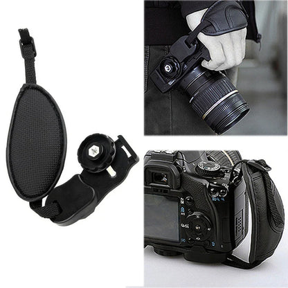 PU Leather Camera Wrist Strap — Hand Grip for DSLR Cameras, Compatible with Nikon & Canon, High-Quality Black
