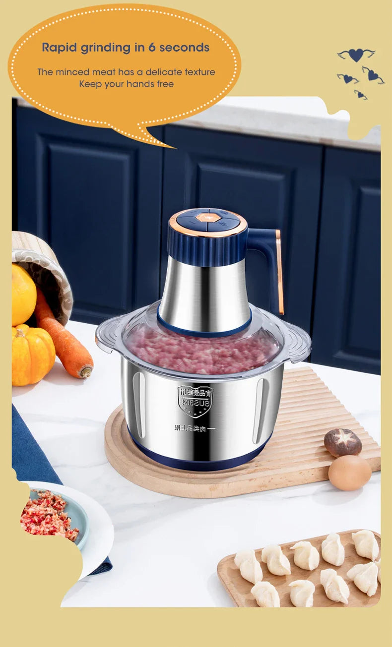 5L Electric Meat Grinder – 304 Stainless Steel Food Crusher & Multifunctional Vegetable Chopper for Baby Food