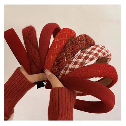 Vintage Red Woolen Velvet Headband – Women's Side Sponge Hair Hoop for Christmas & Fashion Accessories
