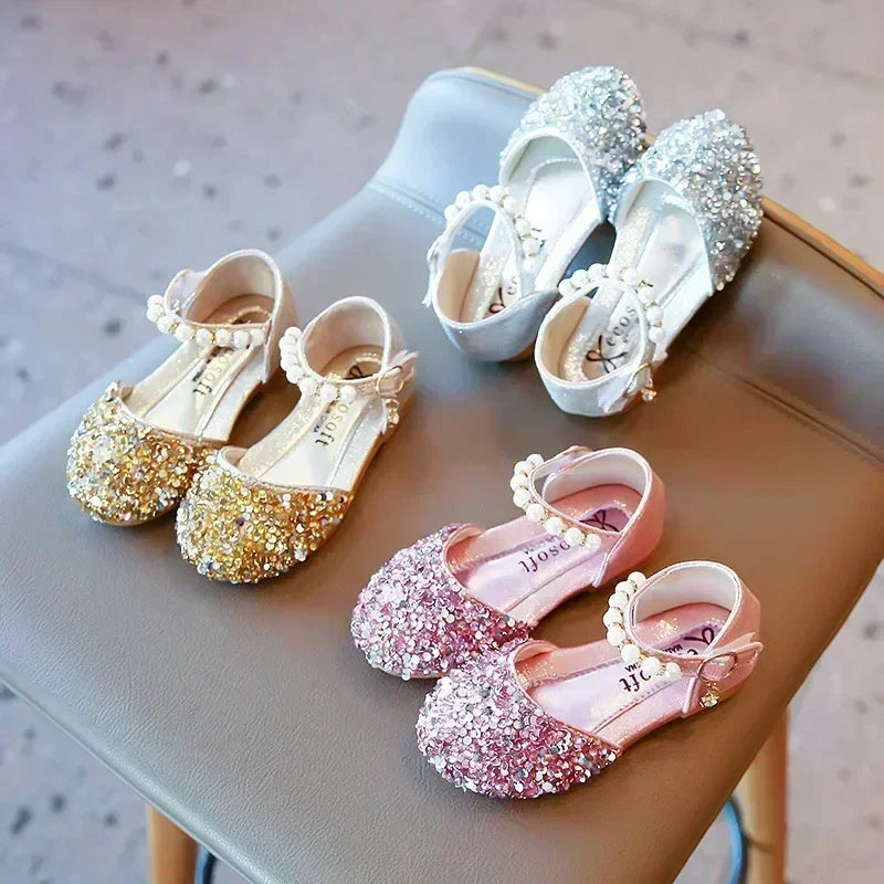 Girls Sequined Leather Shoes - Fashion Princess Sandals for Baby Girls, Size 21–35