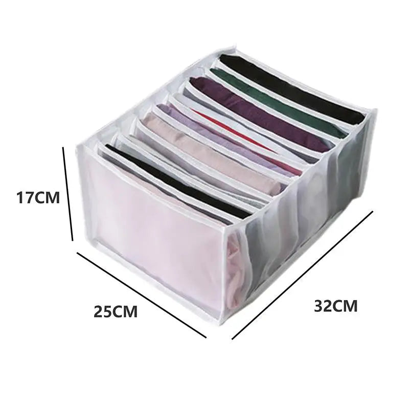 7-Grid Jeans Storage Box — Closet & Wardrobe Drawer Organizer for Clothes, Pants, and Socks Separation