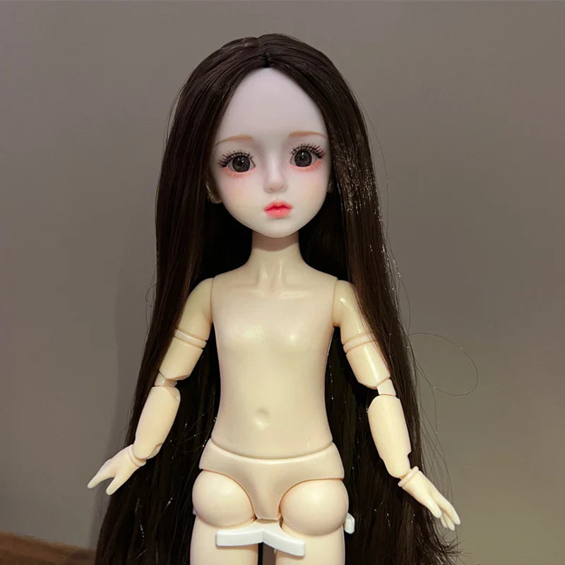 30cm 1/6 BJD Ball Jointed Doll – Starry Gray Eyes with Lolita Fashion Dress, DIY Toy Gift for Girls