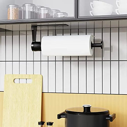 Wall Mount Paper Towel Holder with Damping Effect - Single Hand Operation, Under Cabinet Design for Kitchen and Bathroom