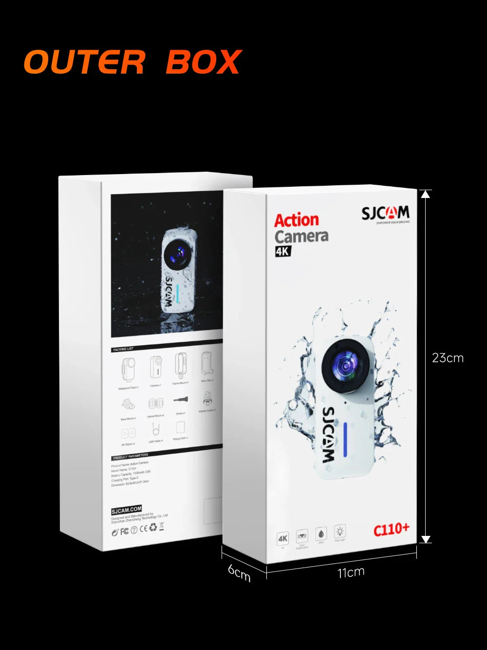 SJCAM C110+ 4K Action Camera – 30fps, 6-Axis GYRO, WiFi Remote, 1050mAh, Portable Sports DV for Helmet & Motorcycle