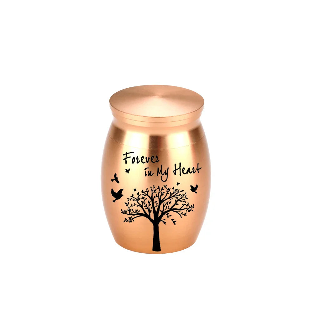 7-Color Small Keepsake Urn – Tree of Life Mini Cremation Urn for Human Ashes, Aluminum Memorial Holder