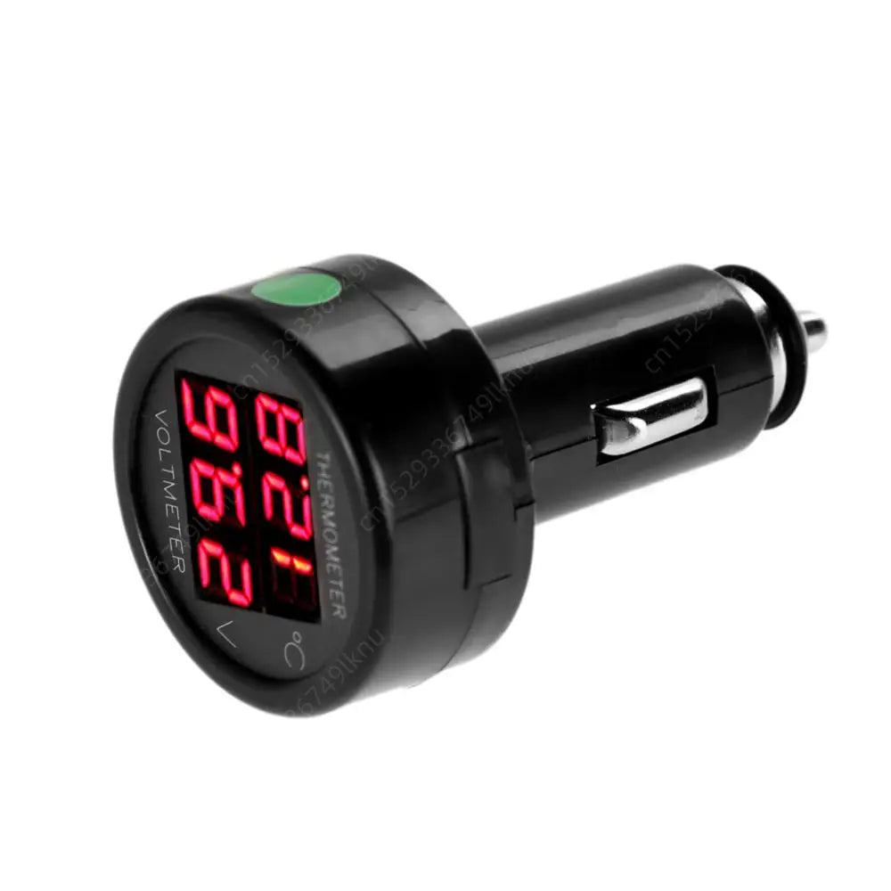 3-in-1 Car Charger & Voltmeter – 12/24V USB Charger with Thermometer, LED Digital Display & Current/Volt Detector