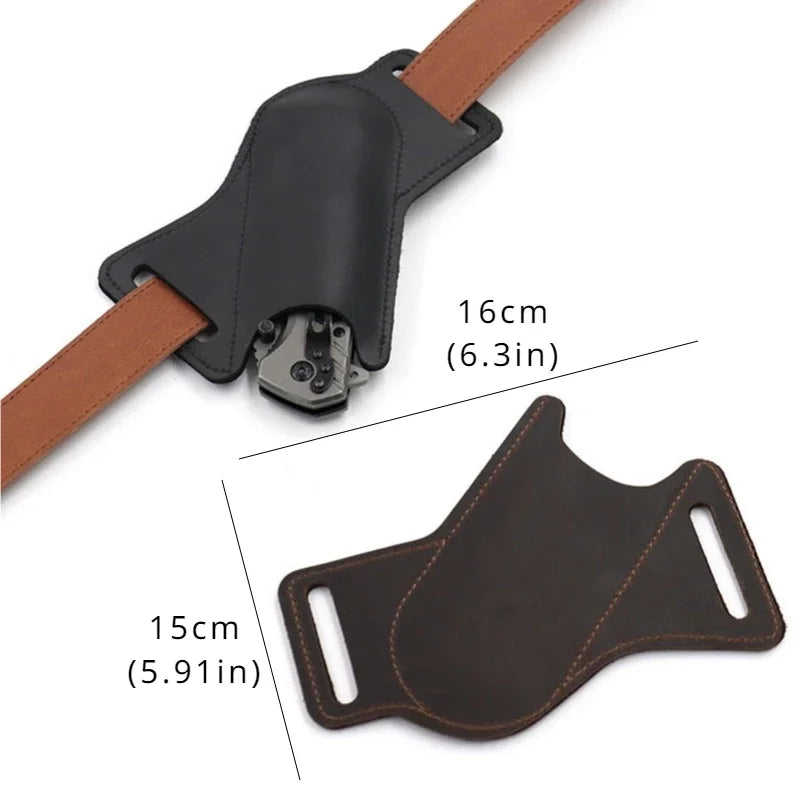 Leather Anti-Scratch Knife Sheath — Folding Flick Knife Waist Belt Clip Holder for Pocket Knives, Camping & Outdoor Tools