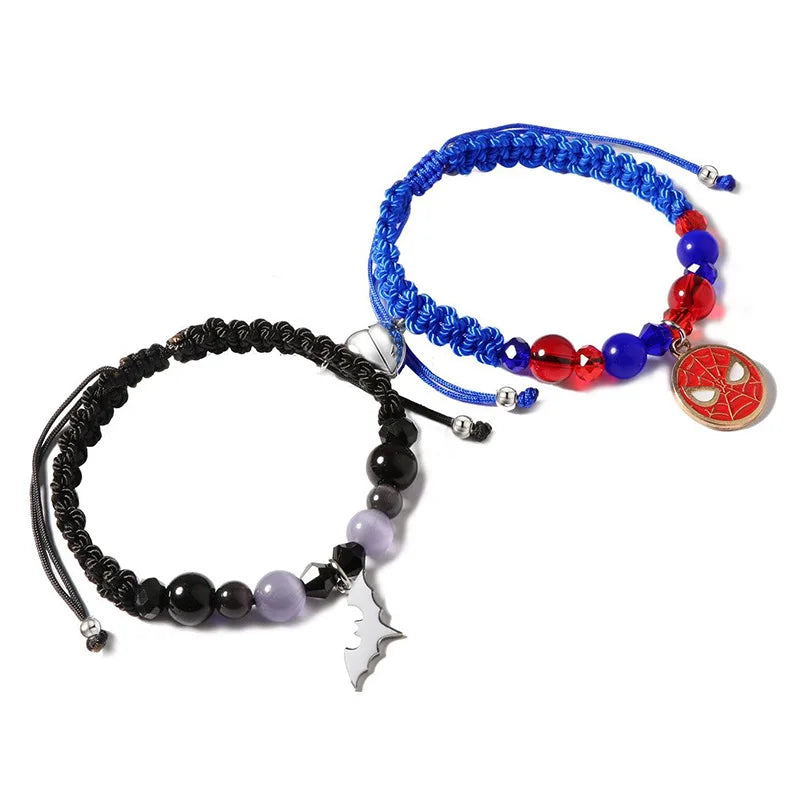 Spider Kitty Heart Charm Bracelets - Magnetic Crystal Beaded Couple Matching Jewelry