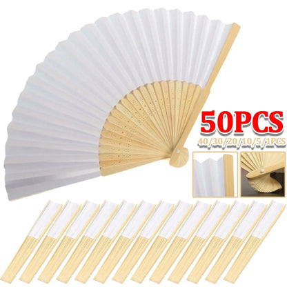 DIY Paper Bamboo Folding Fans - Blank White Fans for Calligraphy, Painting, Wedding Gifts - Adults & Children's Practice (1-50pcs)