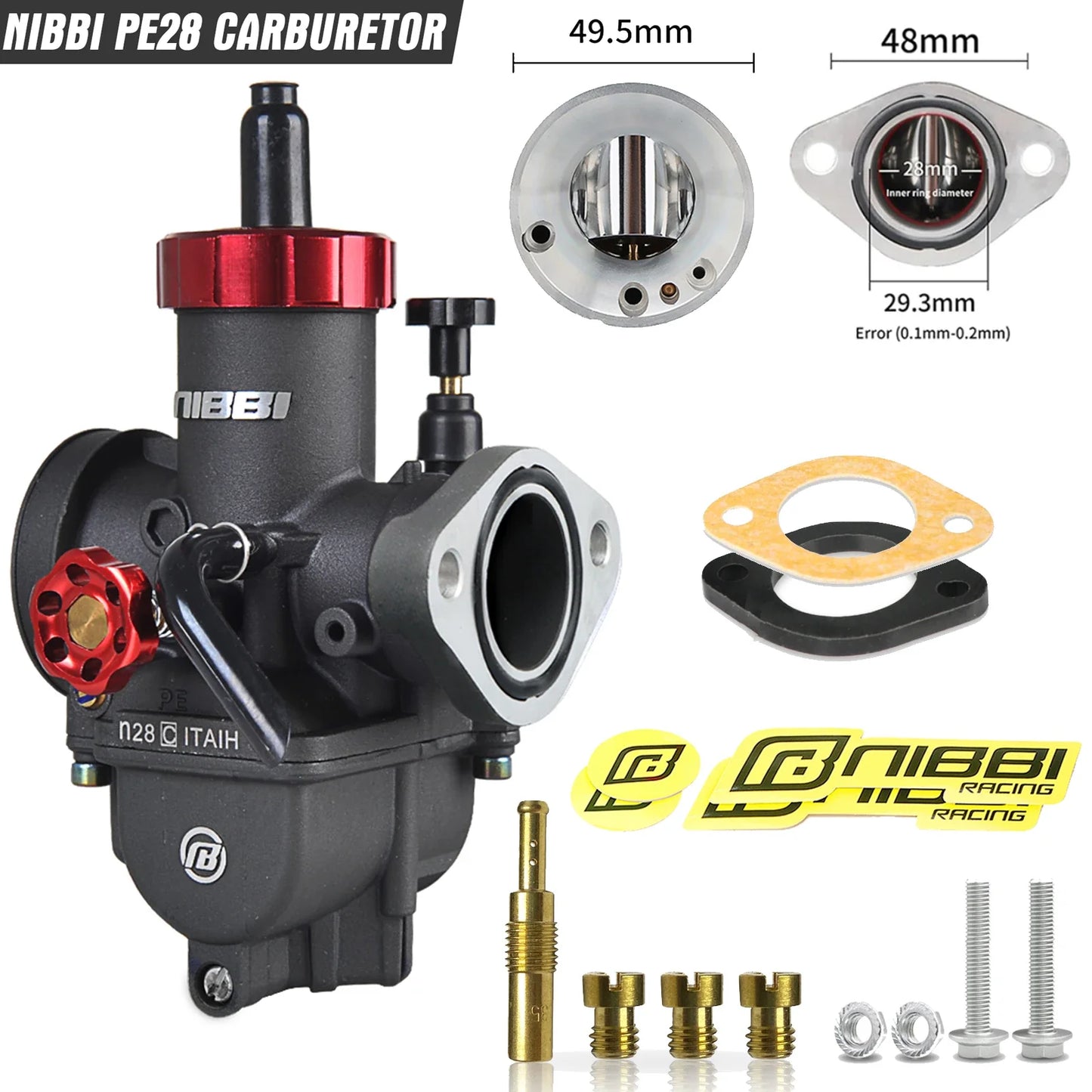 NIBBI PE Flange Carburetor for Motorcycle – 19mm-28mm 2T/4T GY6 Engine 100cc-250cc ATV Yamaha Pitbike Racing