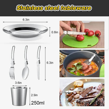 Camping Cookware Set — Non-Stick Cooking Pots, Teapot & Travel Tableware for 2-3 People, Outdoor Picnic Set