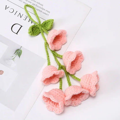 Handmade Crochet Bell Orchid in Pot – Knitted Artificial Flower with Light for Desktop & Easter 2025 Decor