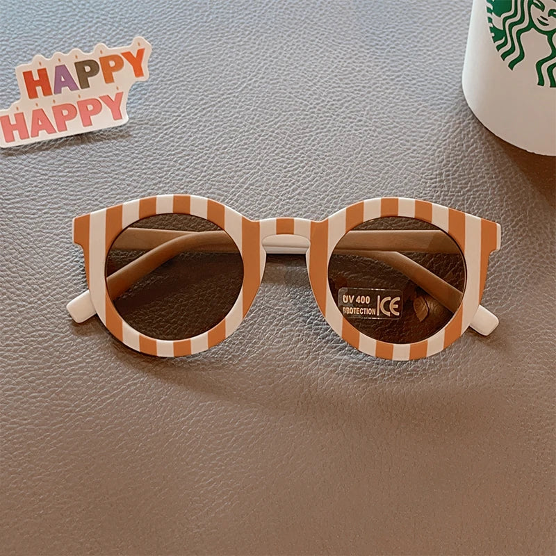 2023 Kids Checker Panel Round Sunglasses – Cute UV400 Sun Protection for Baby Girls & Children Outdoor Wear
