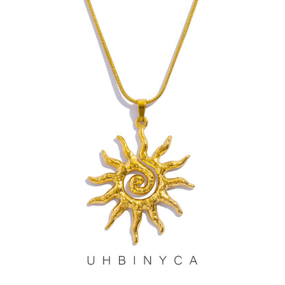 Spiral Sun Pendant Necklace for Women – 18K Gold Plated Hypoallergenic Stainless Steel Boho Daily Wear Jewelry Gift