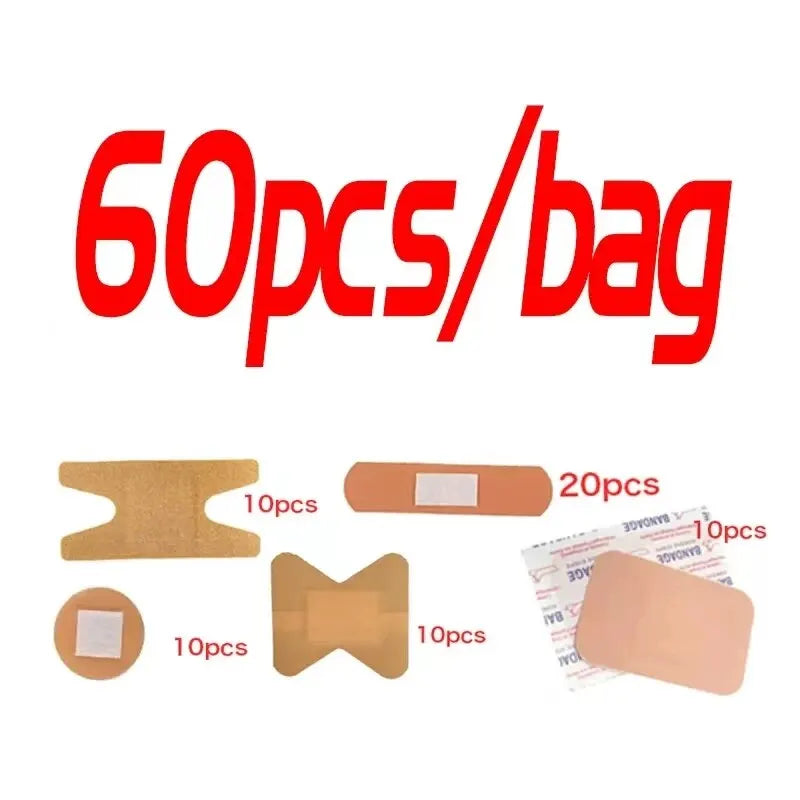 60PCS Waterproof Bandage Variety Pack – Breathable First Aid Wound Plasters & Medical Tape Set